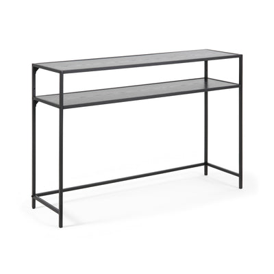 Table d'appoint Skeleto 120 x 79, mélamine noire avec bords en biais – plateau et étagère au décor frêne noir