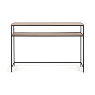 Table console Skeleto 120 x 79, chêne sauvage, vue de face – étagère sous le plateau et traverse inférieure