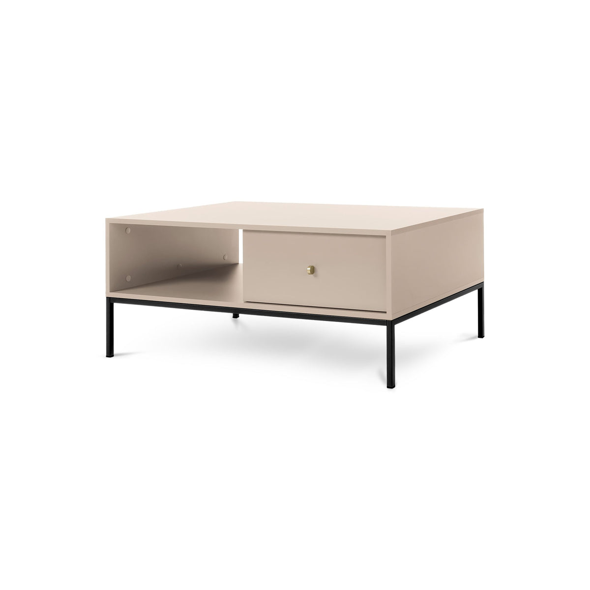 Kviat Coffee Table 104x47 cm with Drawer, Modern Classic Style – Sand Beige, Black