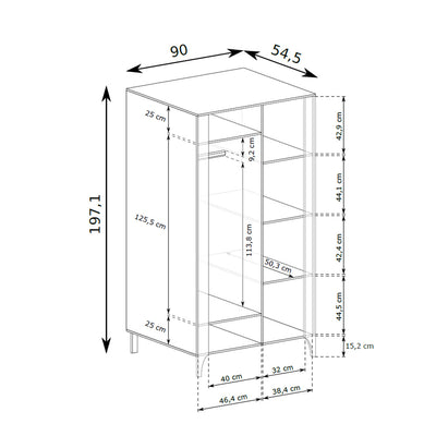Armoire EKLIPSO 90x197 avec façades à chevrons de style moderne - dessin coté | Pillovely