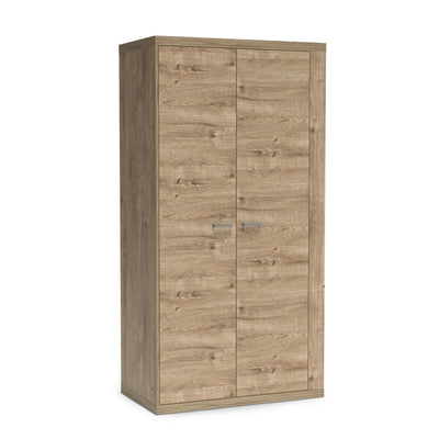 Armoire Korin 201x102 coloris chêne – armoire à vêtements 2 portes avec poignées métalliques, vue de biais