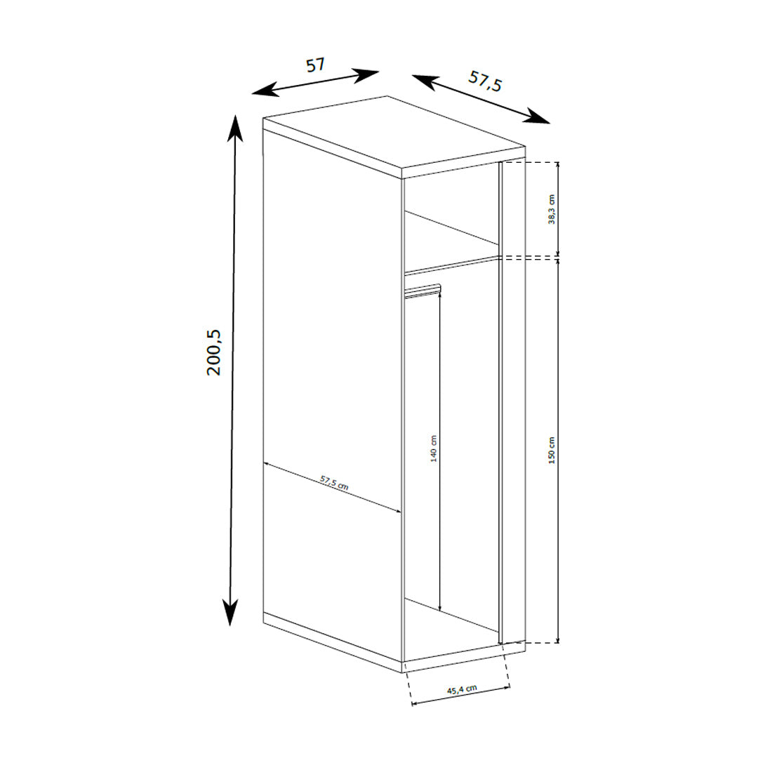 Armoire Korin 201x57 – schéma avec largeur, hauteur et profondeur