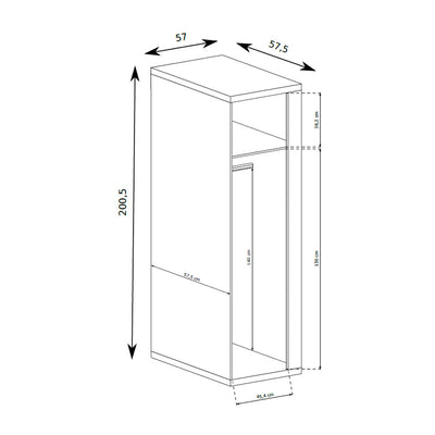 Armoire Korin 201x57 – schéma avec largeur, hauteur et profondeur