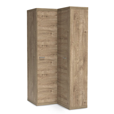 Armoire d'angle Korin 109x201 coloris chêne – armoire d'angle en L à deux portes, vue de biais