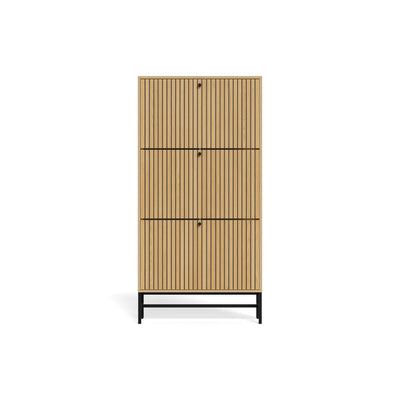 Meuble à chaussures Bambouz 72 x 141 (façade) – trois compartiments à porte battante avec poignées noires