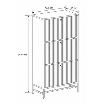 Meuble à chaussures Bambouz 72 x 141 – plan coté indiquant la largeur, la hauteur et la profondeur