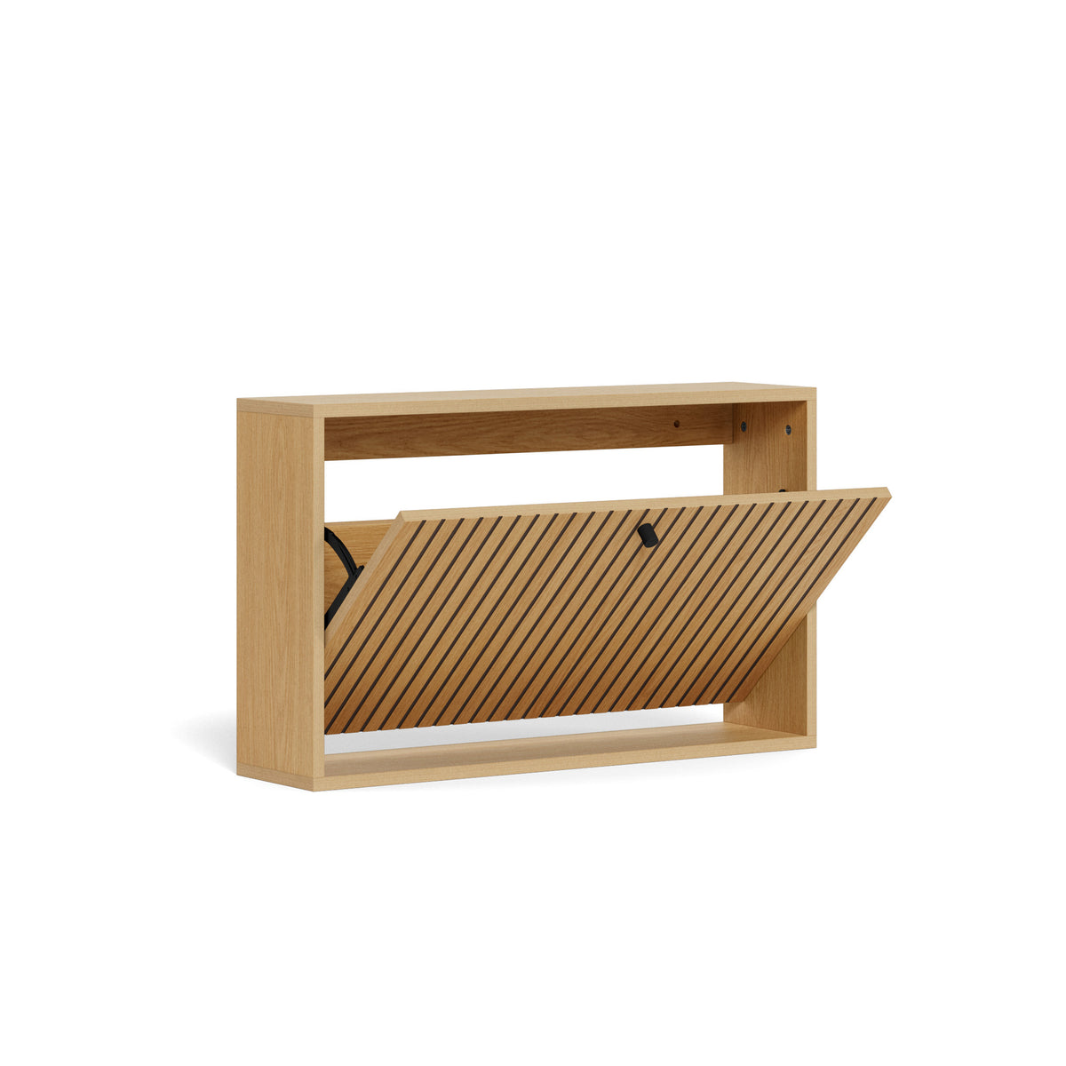 Meuble à chaussures Bambouz 72 x 43 avec façade rabattable – compartiment à chaussures à ouverture par basculement, couleur chêne
