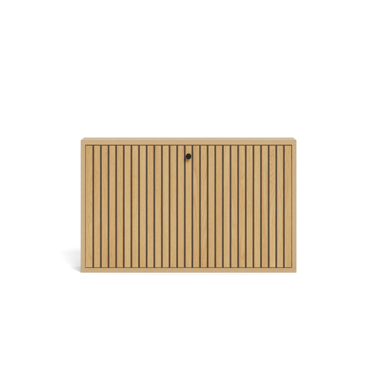 Meuble à chaussures Bambouz 72 x 43, chêne – vue de face sur la façade à lamelles fermée