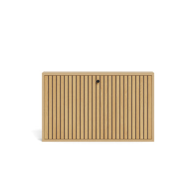 Meuble à chaussures Bambouz 72 x 43, chêne – vue de face sur la façade à lamelles fermée