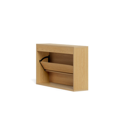 Meuble à chaussures Bambouz 72 x 43 – vue oblique depuis l'arrière sur la paroi arrière ouverte du compartiment