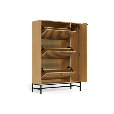 Meuble à chaussures Bambouz 99 x 141 avec compartiments ouverts à abattants et portes – intérieur du meuble à chaussures pour l'entrée