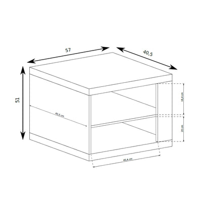 Table de chevet Korin 57x51 – schéma avec largeur, hauteur et profondeur