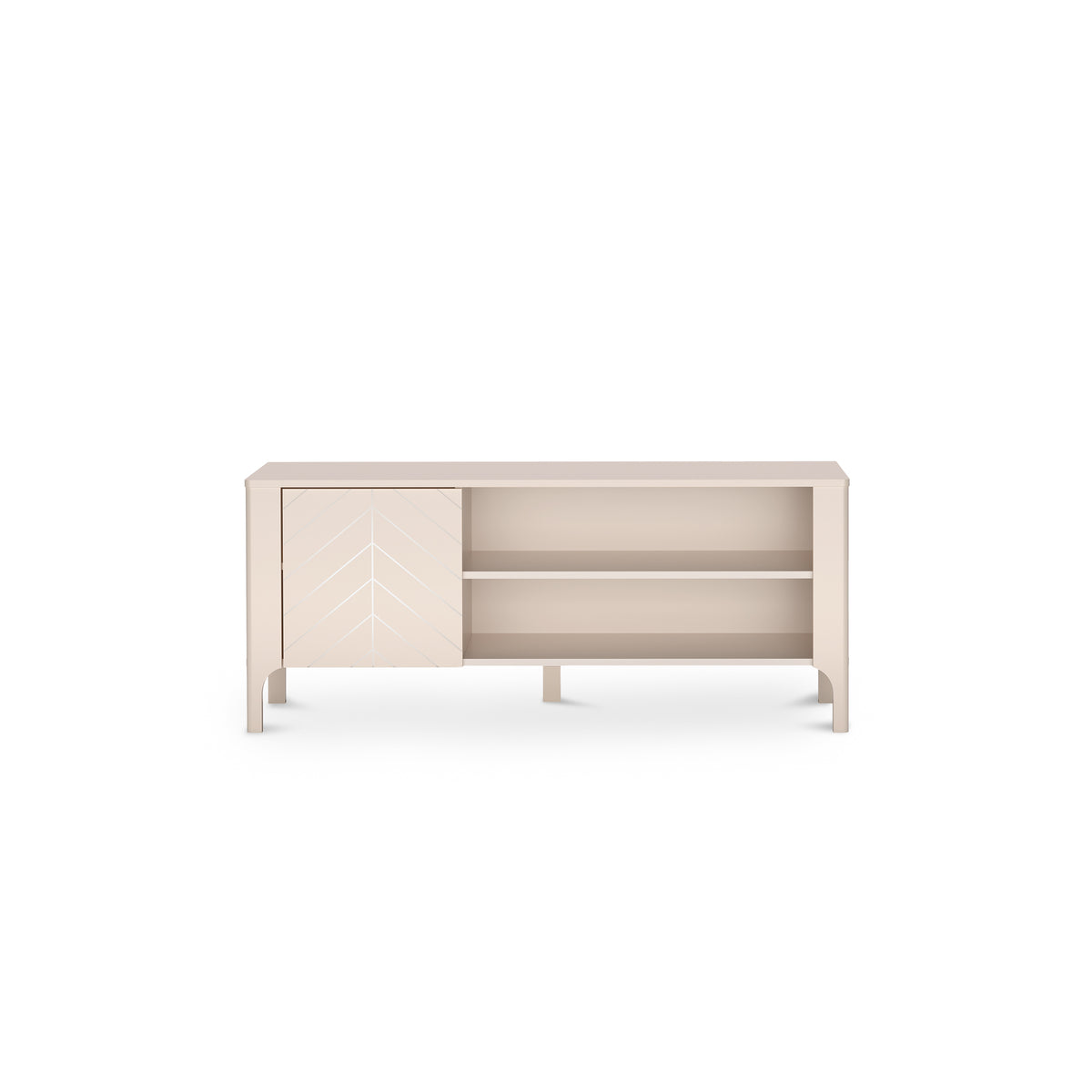 Meuble TV EKLIPSO 135x57 avec étagère ouverte de style moderne, couleur cachemire - vue de face | Pillovely