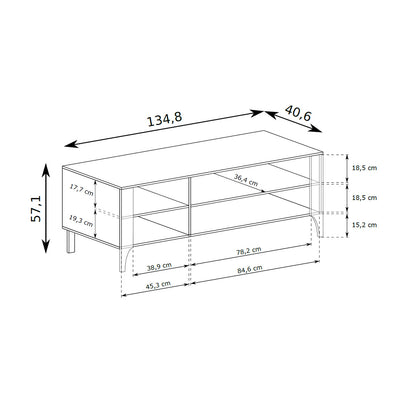 Meuble TV EKLIPSO 135x57 avec étagère ouverte au style moderne - dessin coté | Pillovely