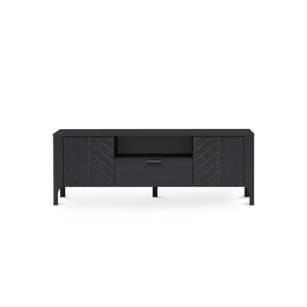Meuble TV EKLIPSO 160x57 avec façades à chevrons, de style moderne - couleur noire | Pillovely