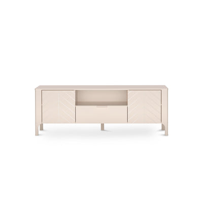 Meuble TV EKLIPSO 160x57 avec façades à chevrons de style moderne, coloris cachemire - vue de face | Pillovely