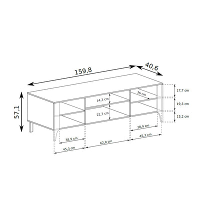 Meuble TV EKLIPSO 160x57 à façades en chevrons de style moderne – dessin coté | Pillovely