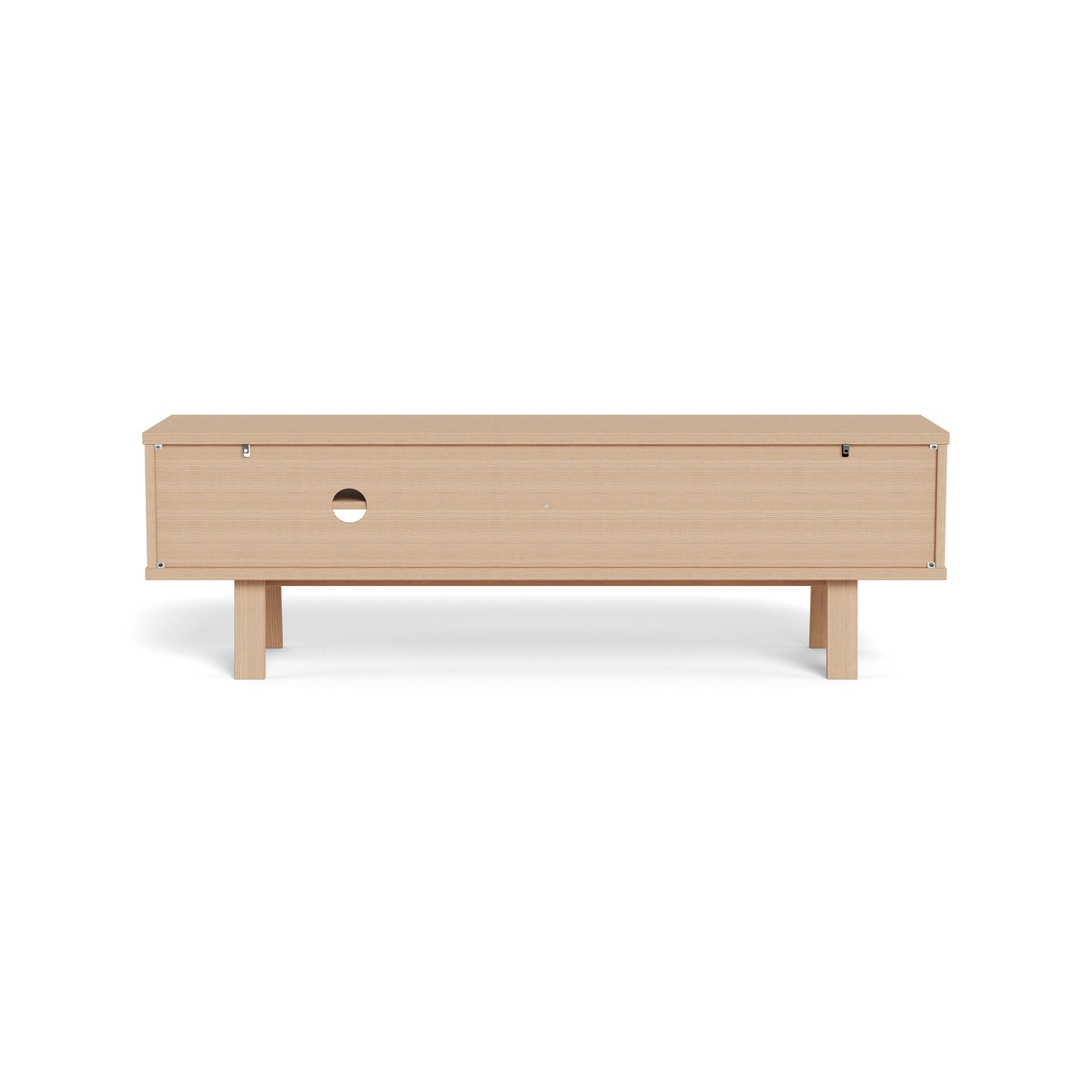 Meuble TV Lurisse 160 x 50, chêne blanchi – vue arrière, passage de câbles dans la paroi arrière