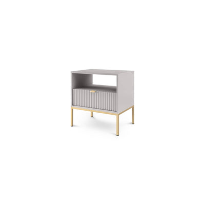 Roza Bedside Table with Drawer 54x56 cm, Glamour Style – Gray, Golden