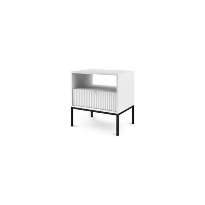 Roza Bedside Table with Drawer 54x56 cm, Glamour Style – White, Black