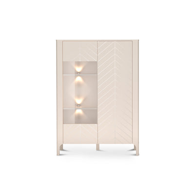 Vitrine EKLIPSO 103x145 avec vitrage de style moderne, couleur cachemire - vue de face avec éclairage LED | Pillovely
