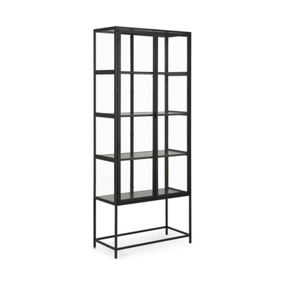 Vitrine Skeleto 77 x 186, mélaminé noir avec bords biseautés – vitrine noire avec des étagères couleur frêne noir