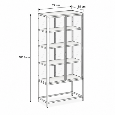 Vitrine Skeleto 77 x 186 – plan coté indiquant la largeur, la hauteur et la profondeur