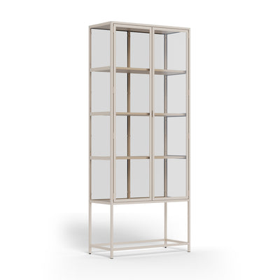 Vitrine Skeleto 77 x 186, mélaminé gris à bords biseautés – vitrine vitrée avec 4 étagères sur un piètement en acier