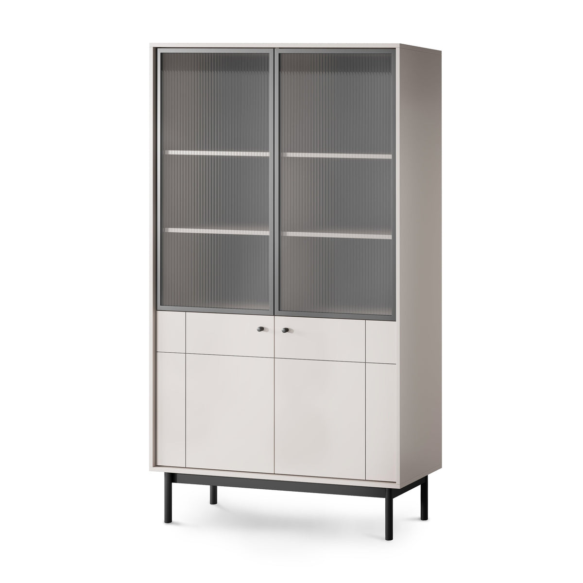 Sabi Glass Display Cabinet 104x185 cm, Japandi Style – Cashmere