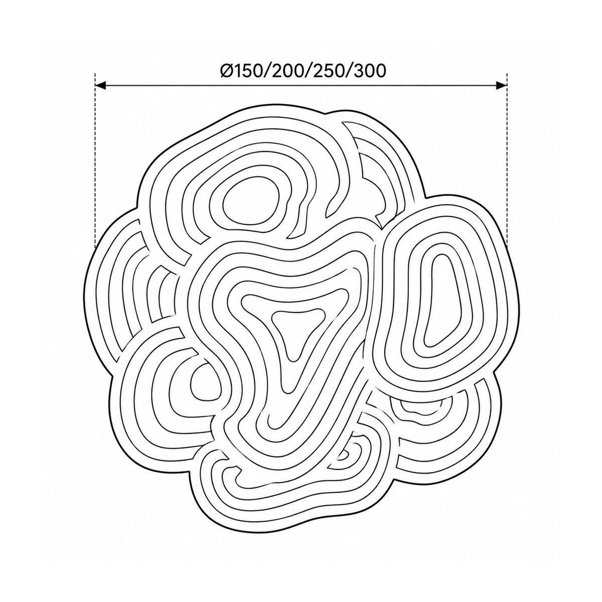 Dessin coté du tapis rond Cytris à la forme organique et au style naturel