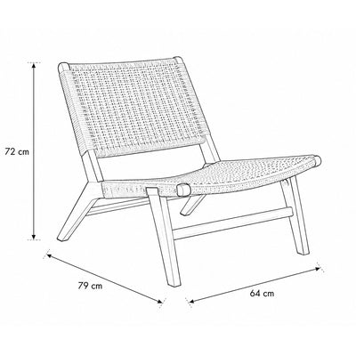 Eren Lounge Chair with Paper Plait Weave, Scandinavian Style – dimensions drawing