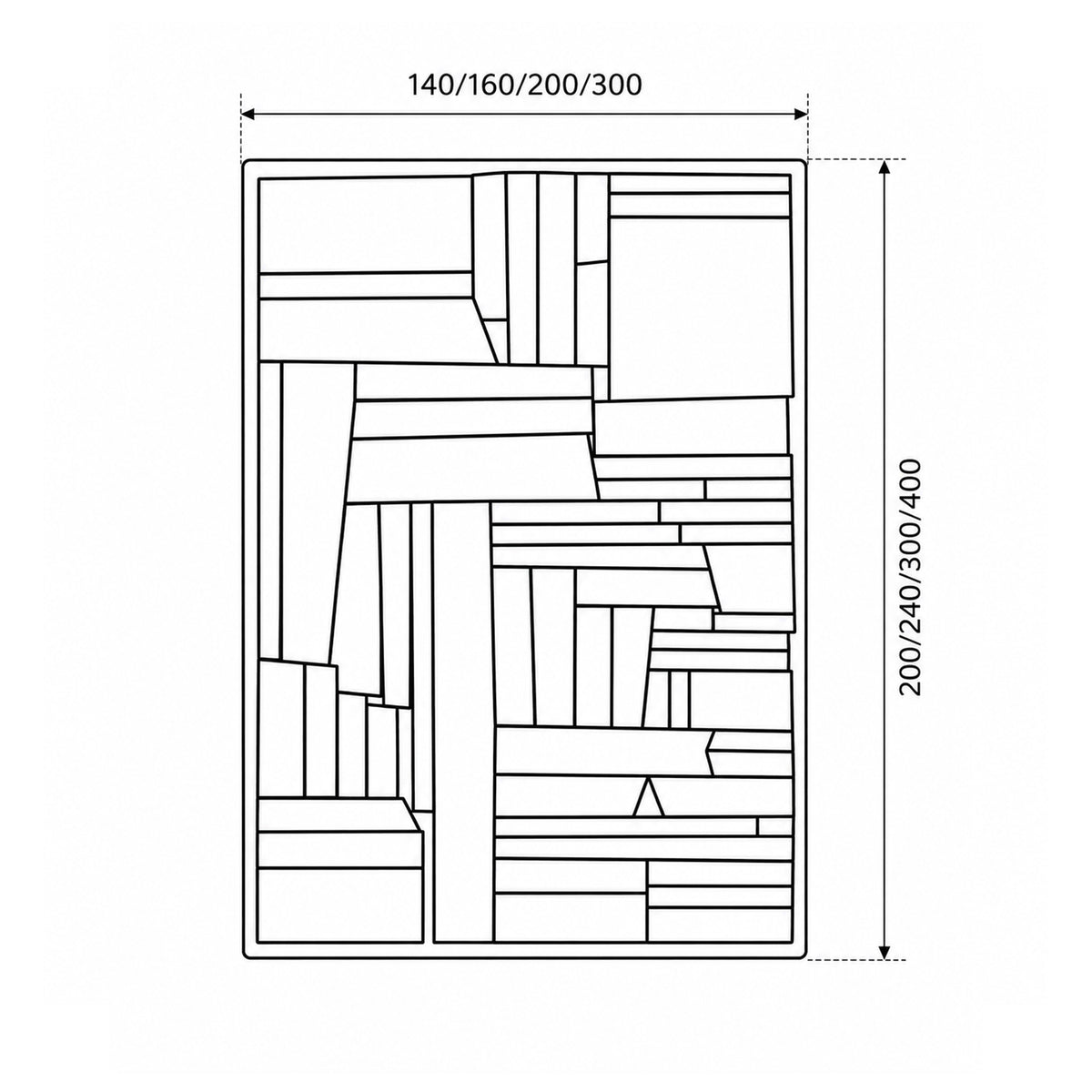 Tapis Sokkelo à motif graphique anguleux de style classique - dessin avec dimensions