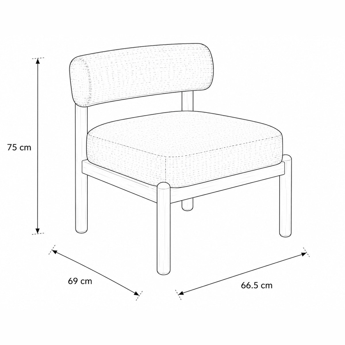 Fauteuil de repos Shepy avec revêtement bouclé de style moderne - dessin avec dimensions