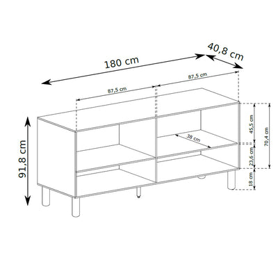 Commode Fjord à 4 portes 180x92 de style scandinave - dessin avec dimensions