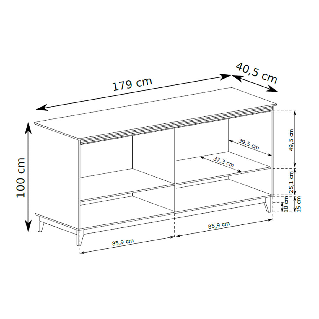 Commode Serena 179x100 avec façades fraisées dans un style modern classic - dessin avec dimensions