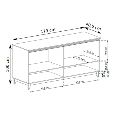 Commode Serena 179x100 avec façades fraisées dans un style modern classic - dessin avec dimensions