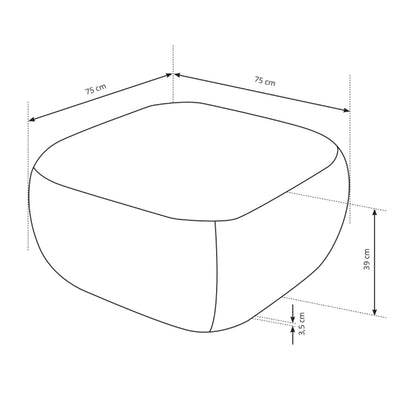 Pufa Olemo w stylu organic modern 75×39 cm, tkanina Abriamo – rysunek z wymiarami