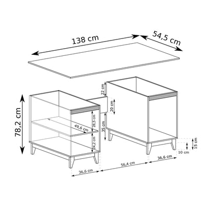 Biurko Serena 138x78 z 3 szufladami w stylu modern classic – rysunek z wymiarami
