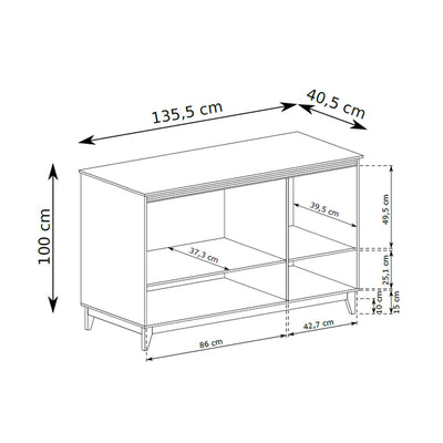 Komoda Serena 136x100 z szufladami i szafkami w stylu modern classic – rysunek z wymiarami