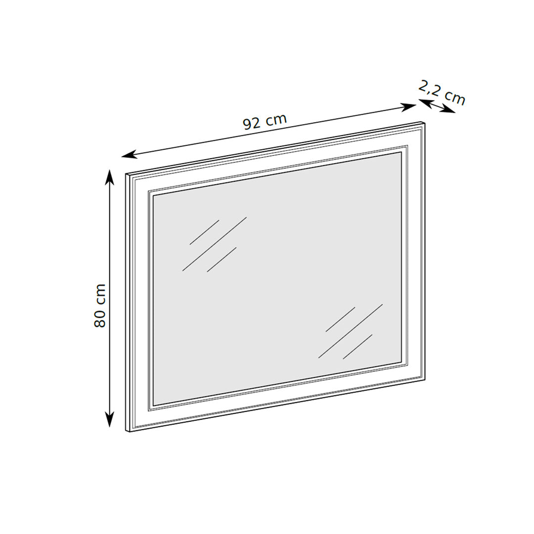 Miroir mural Serena 92x80 avec cadre décoratif de style classique – dessin avec dimensions