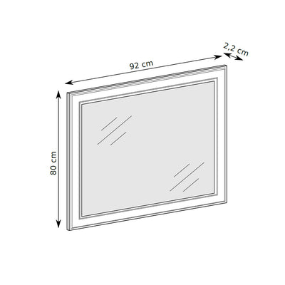 Miroir mural Serena 92x80 avec cadre décoratif de style classique – dessin avec dimensions