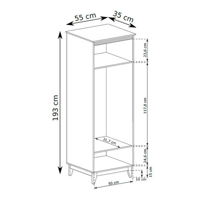 Armoire étroite Serena avec miroir 55x193 pour l’entrée, dans un style modern classic - dessin avec dimensions