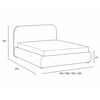 Eterial Upholstered Ottoman Bed with Storage, Soft Modern Style – dimensions drawing