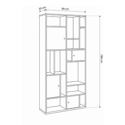 Regał Asymo do salonu 90x180 w stylu japandi – rysunek z wymiarami