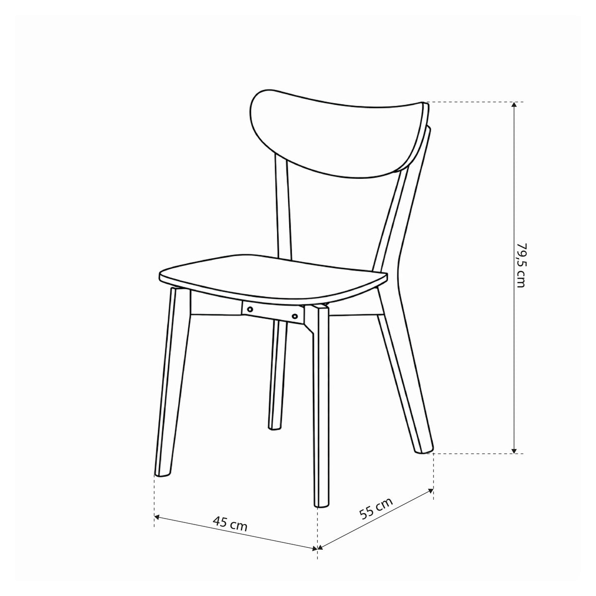 Krel Set of Two Wooden Chairs, Scandinavian Style – dimensions drawing