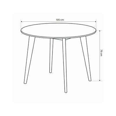 Krel Round Dining Table 105x76 cm, Scandinavian Style – dimensions drawing