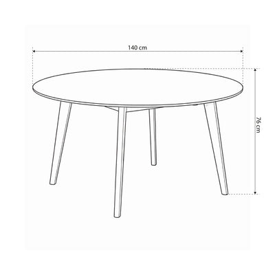Krel Round Dining Table 140x76 cm, Scandinavian Style – dimensions drawing