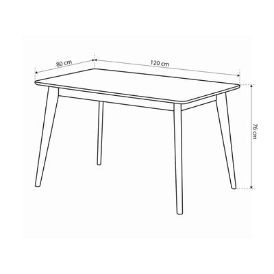 Stół Krel do jadalni 120x80 w stylu skandynawskim – rysunek z wymiarami