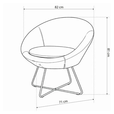 Otulo Armchair with Contoured Backrest, Modern Style – dimensions drawing