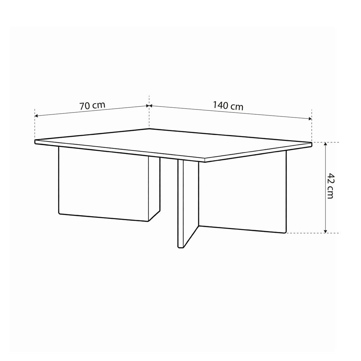 Stolik kawowy Plaris 140x42 w stylu eleganckim – rysunek z wymiarami